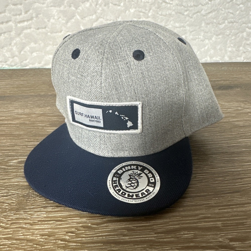 Binky Bro Headwear Surf Hawaii Infant Snapback Hat Gray Navy Flat Bill Cap New